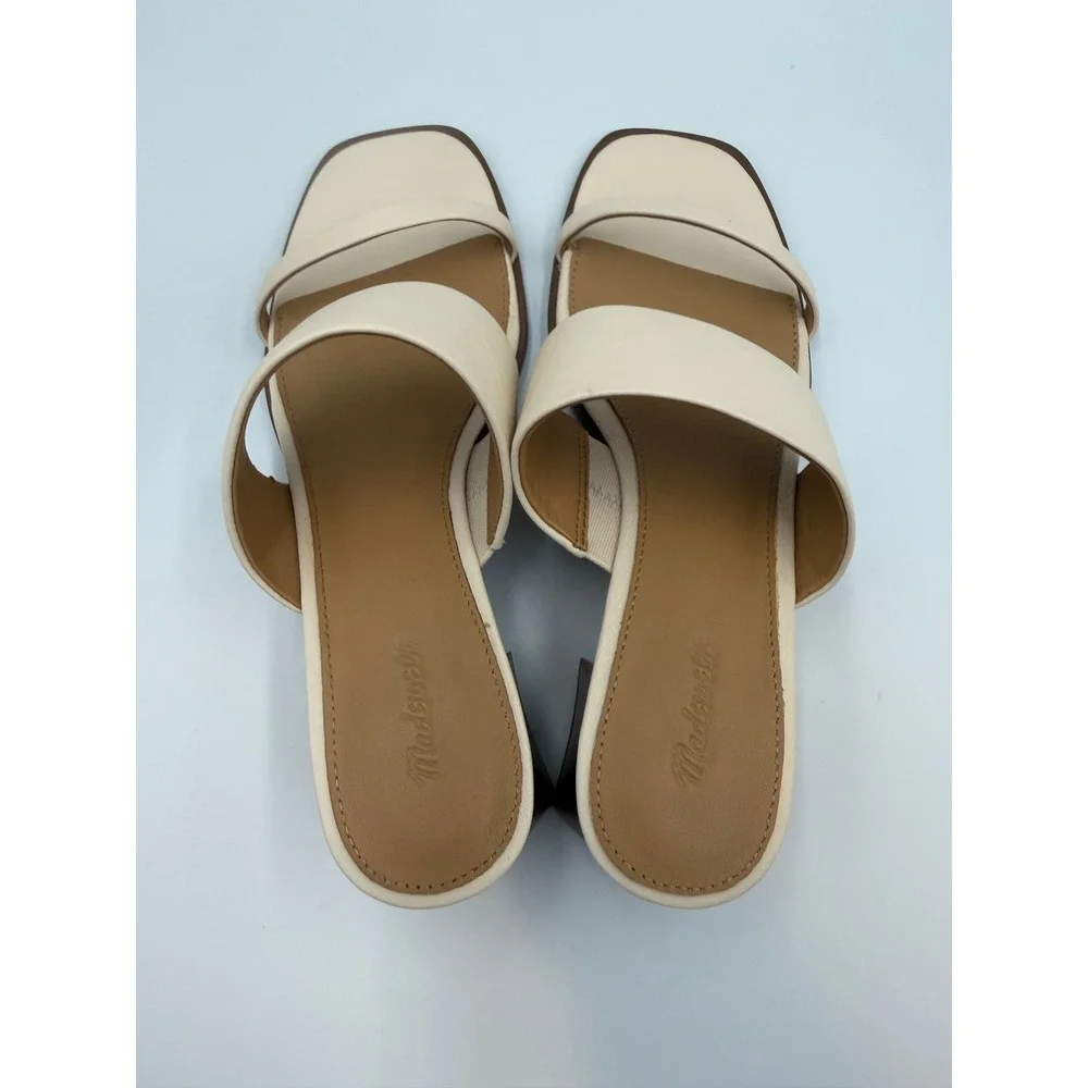 Madewell Cream Tan Kaitlin Leather Block Heel Sandals Square Toe Mule Size 9